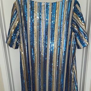 Gold and blue sequence dress